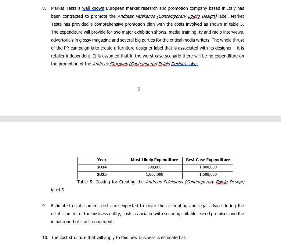 Cost and Pricing Structure for European Sale and Manufacture. This is considered