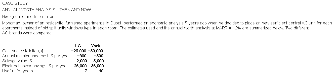 Please answer all the questions. CASE STUDY ANNUAL WORTH ANALYSIS-THEN AND NOW