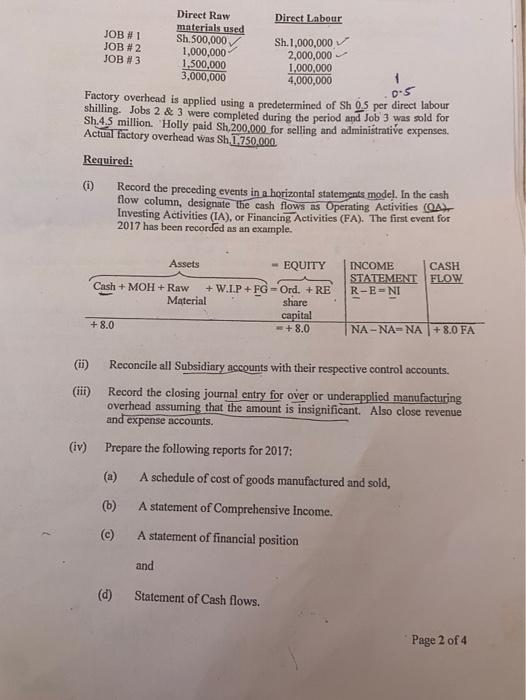 Job-order and process costing. (5 Marks) Holly Manufacturing Company was started with