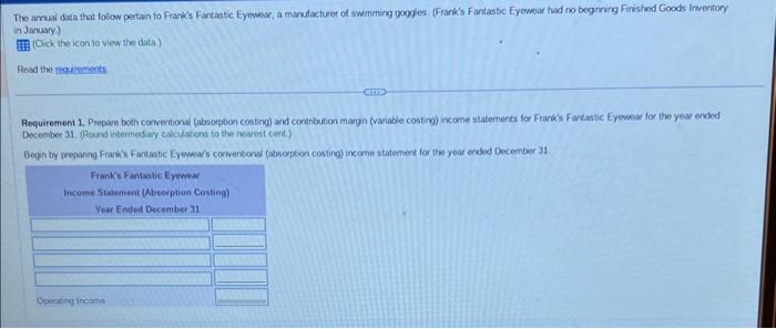 that folow pertain to Frank's Fantastic Eyevear, a manulacturef of swemening poppies.