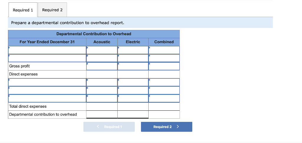 Exercise 24-7 (Algo) Departmental contribution to overhead LO P3 Below are departmental