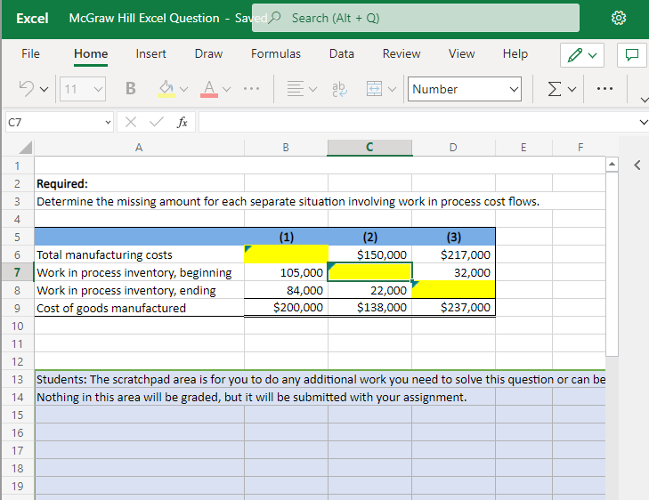 ****** PLEASE INCLUDE EXCEL FORMULAS ***** Excel McGraw Hill Excel Question -