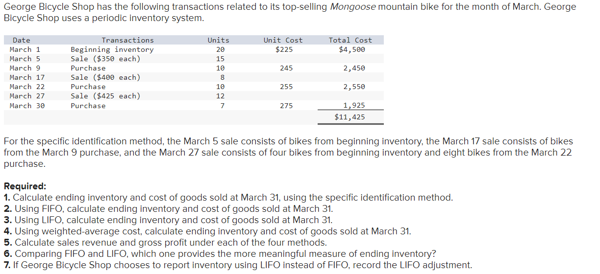  Problem 6-2A (Algo) Calculate ending inventory, cost of goods sold, sales