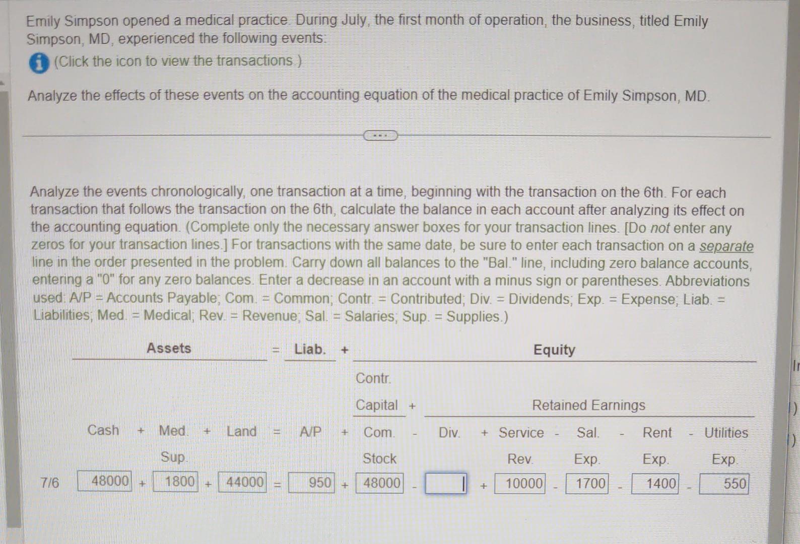 Emily Simpson opened a medical practice. During July, the first month