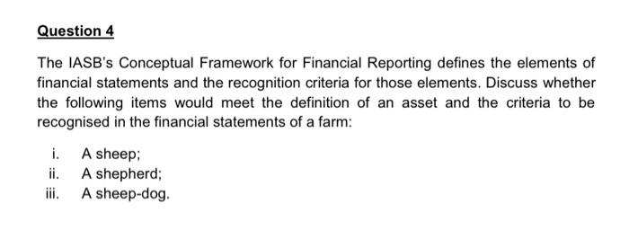  The IASB's Conceptual Framework for Financial Reporting defines the elements of