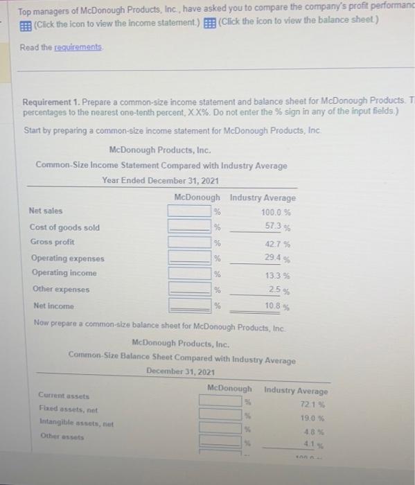the icon to view the balance sheet) Read the requirements. Requirement 1.