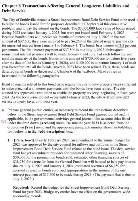  Ignore pink marks Chapter 6 Transactions Affecting General Long-term Liabilities and