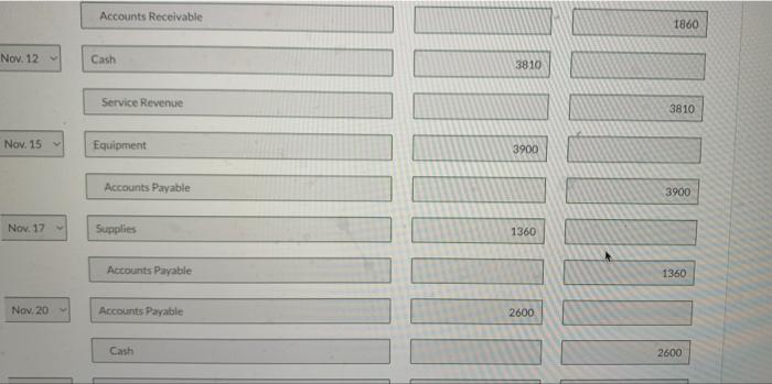 $19,280 $19.280 During November, the following summary transactions were completed. Nov. 8