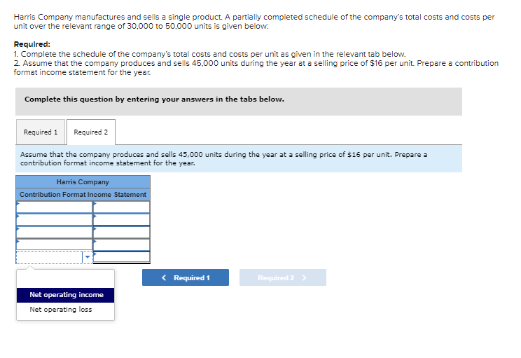 50,000 units is given below: Required: 1. Complete the schedule of the
