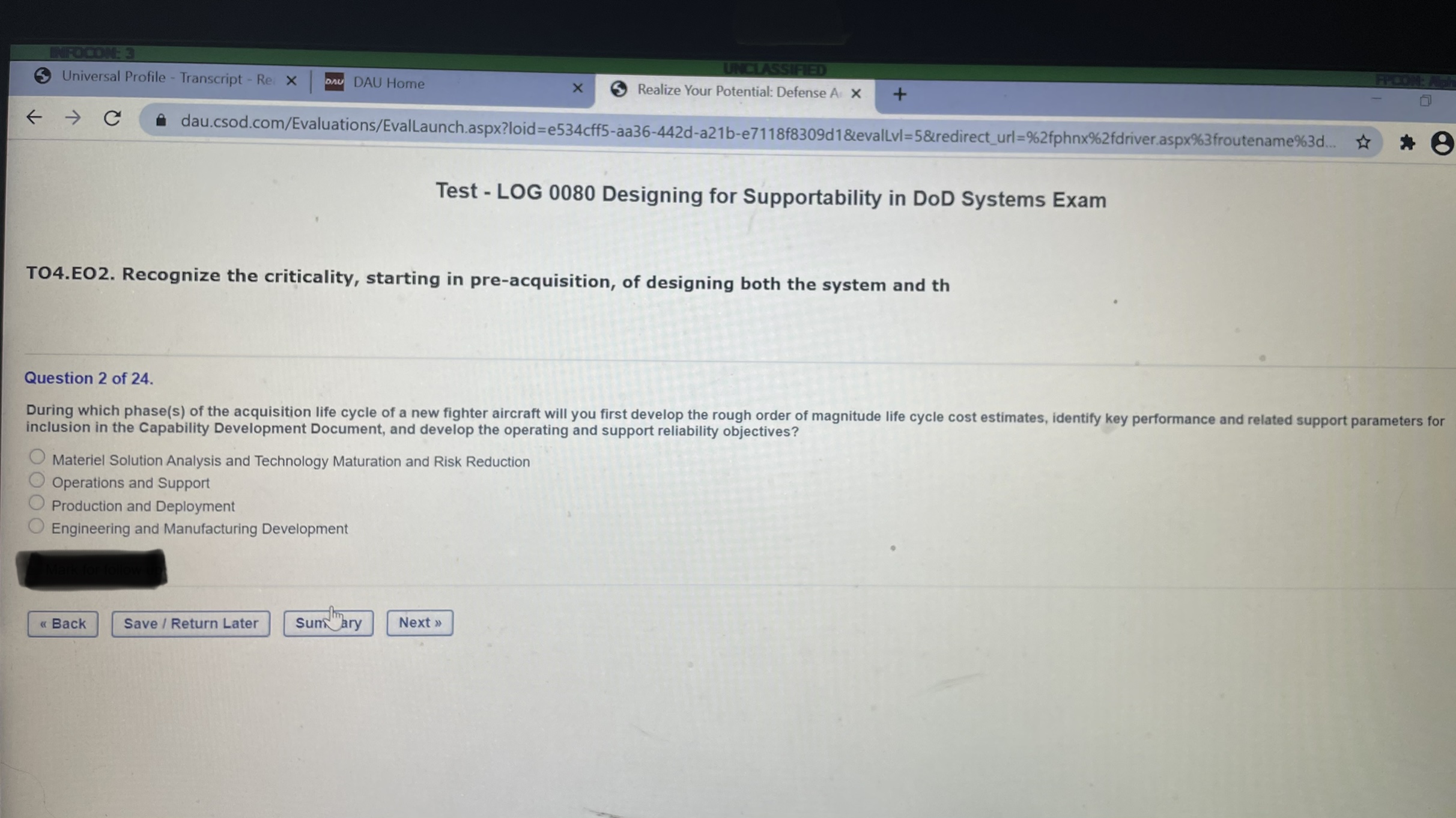 See attached for question. DAU LOG/CLL 008 Universal Profile - Transcript -