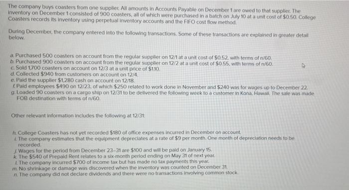 940 Accounts Receivable 940 8 6 December 18 Accounts Payable 1.280 Cash