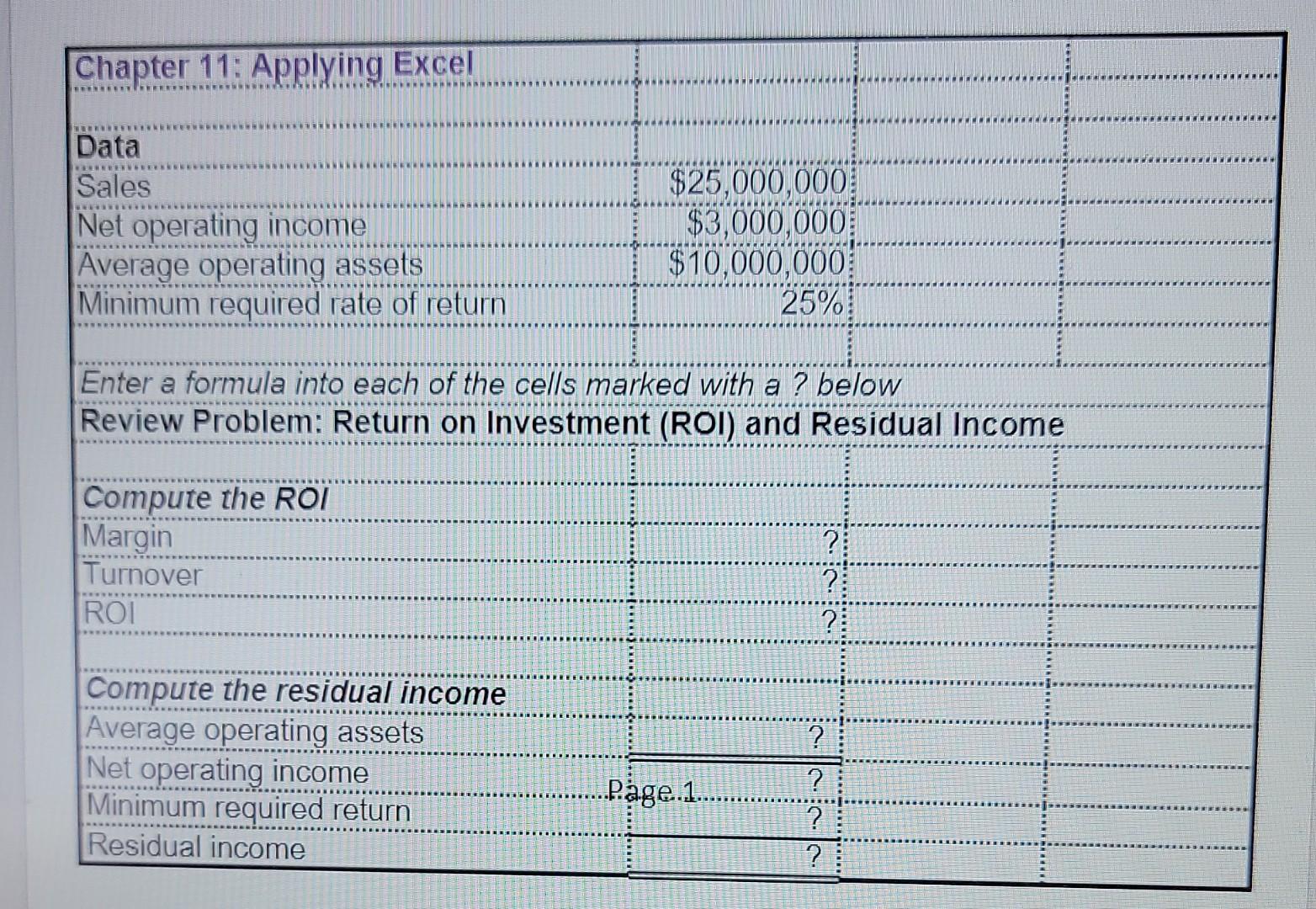 please fill out cells with question marks with excel formulas Chapter