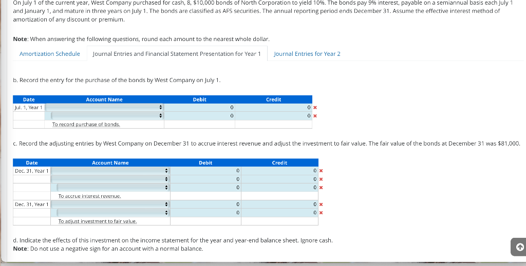 and financial statement presentation for year 1, and journal entries for year