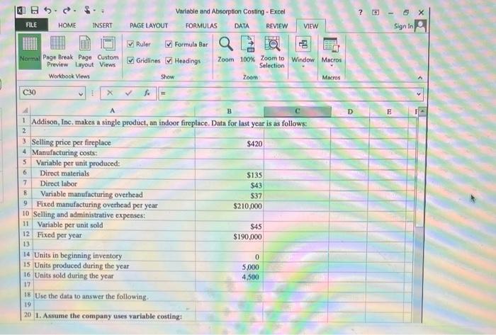 those three. Variable and Absorption Costing using Excel's SUM and Basic Math