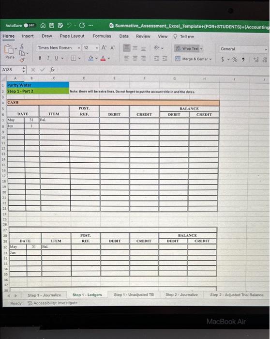 Use the information provided in appendix A (trial balance for purity, Inc.