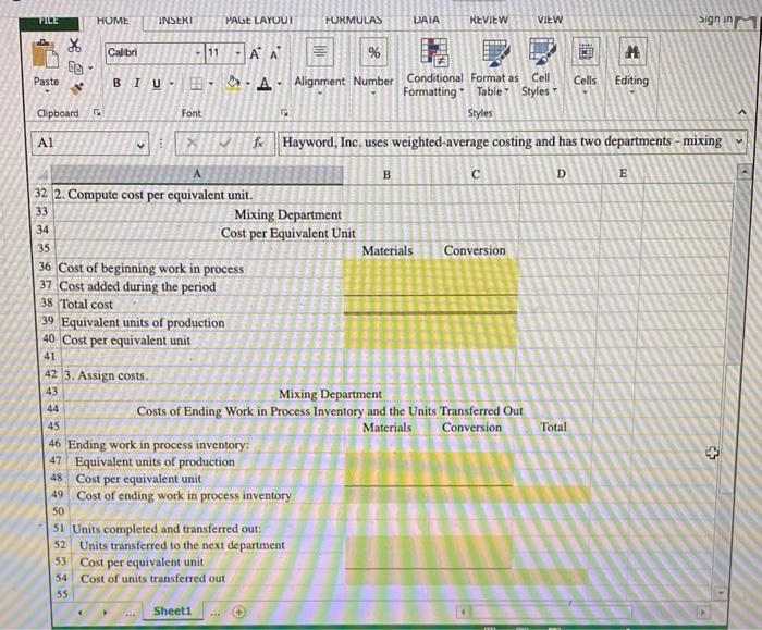weighted-average method. 2. Compute the cost per equivalent unit using the welghted-average