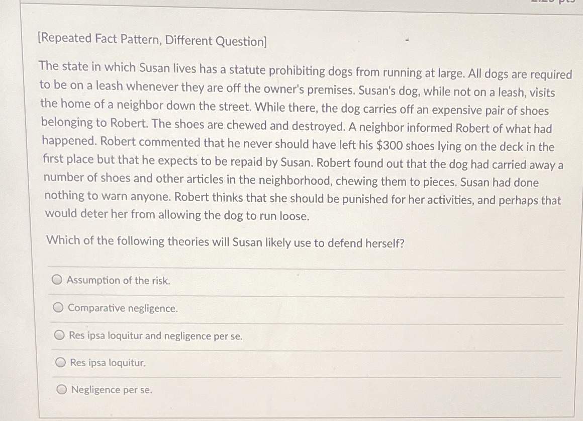 [Repeated Fact Pattern, Different Question] The state in which Susan lives