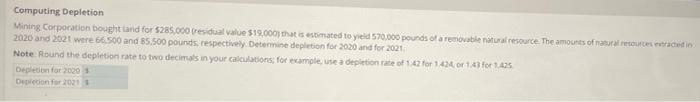 rush please! Computing Depletion Mining Corporation bought and for 5285.000 residual value