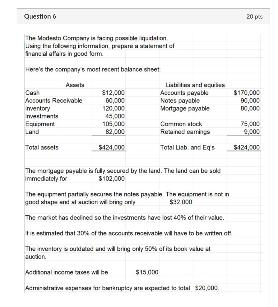 Please make an statement not jsut words thanks Question 6 20