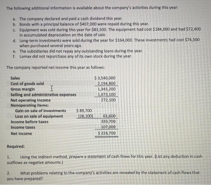 Accounting problem please solve asap The following additional information is available about