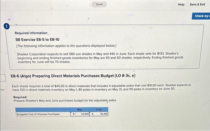 help please!! Required information SB Exercise E8-5 to E8-10 [The following information