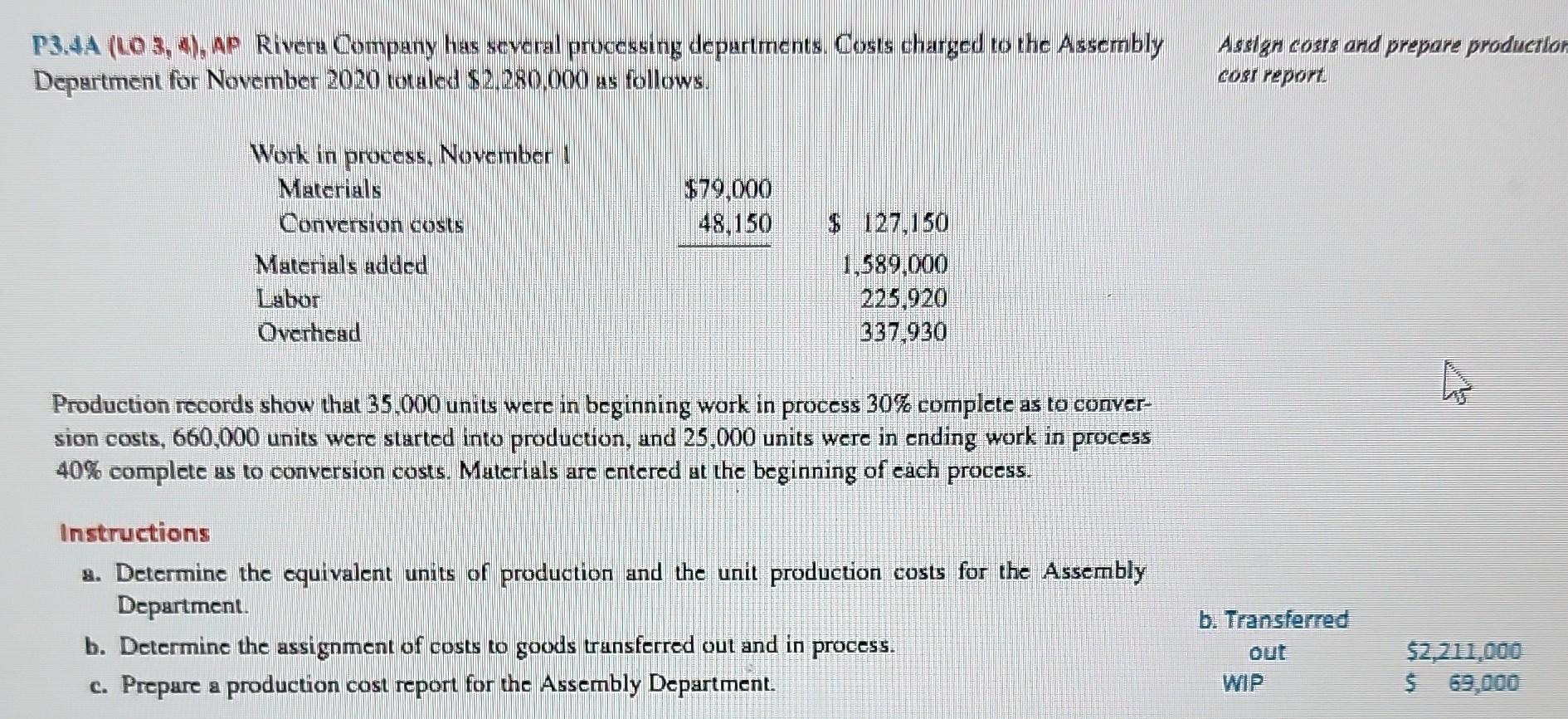 P3.4A (LO 3, 4), AP Rivera Company has several processing departments.