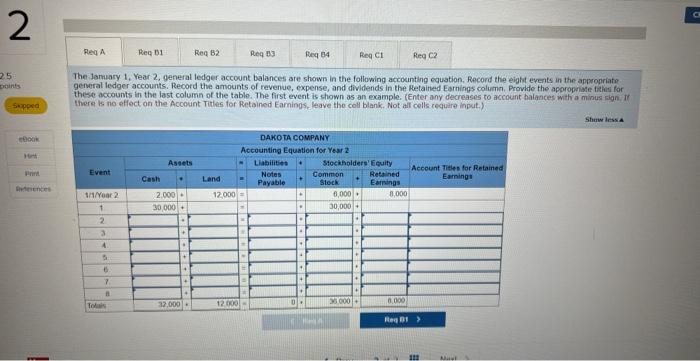 Company experienced the following events during Year 2. 1. Acquired $30,000 cash
