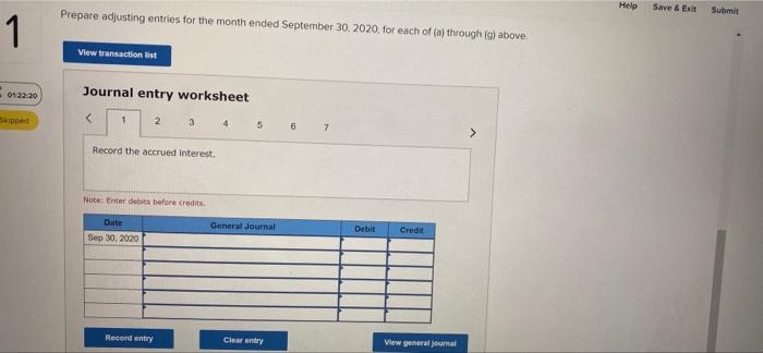 Arrow Hospitality prepares adjustments monthly and showed the following at September 30,