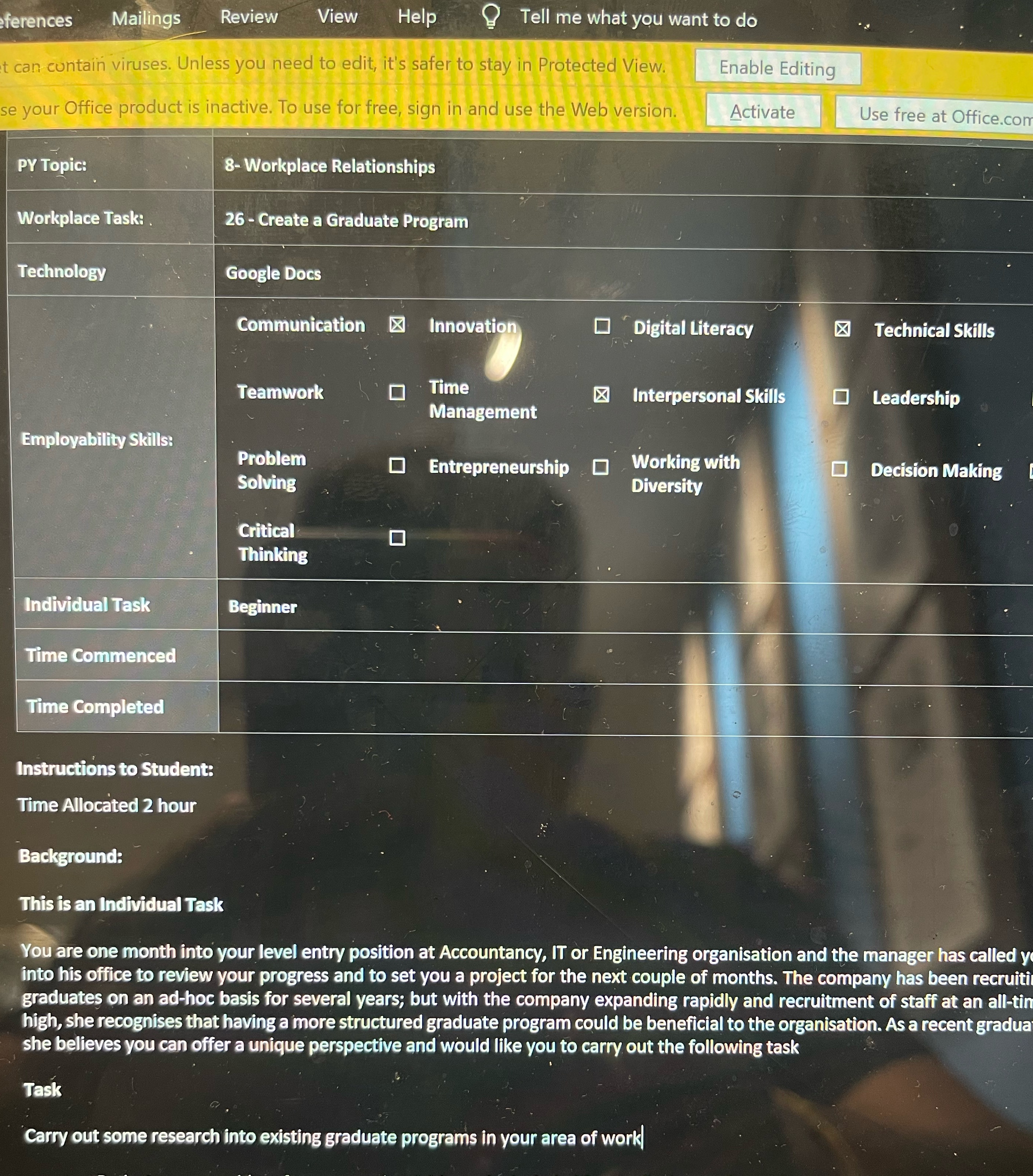 This is an Individual TaskYou are one month into your level entry