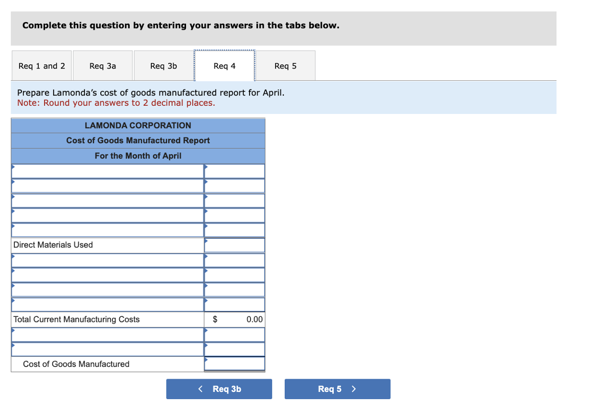 April: a. Purchased materials on account at a cost of $232,370. b.