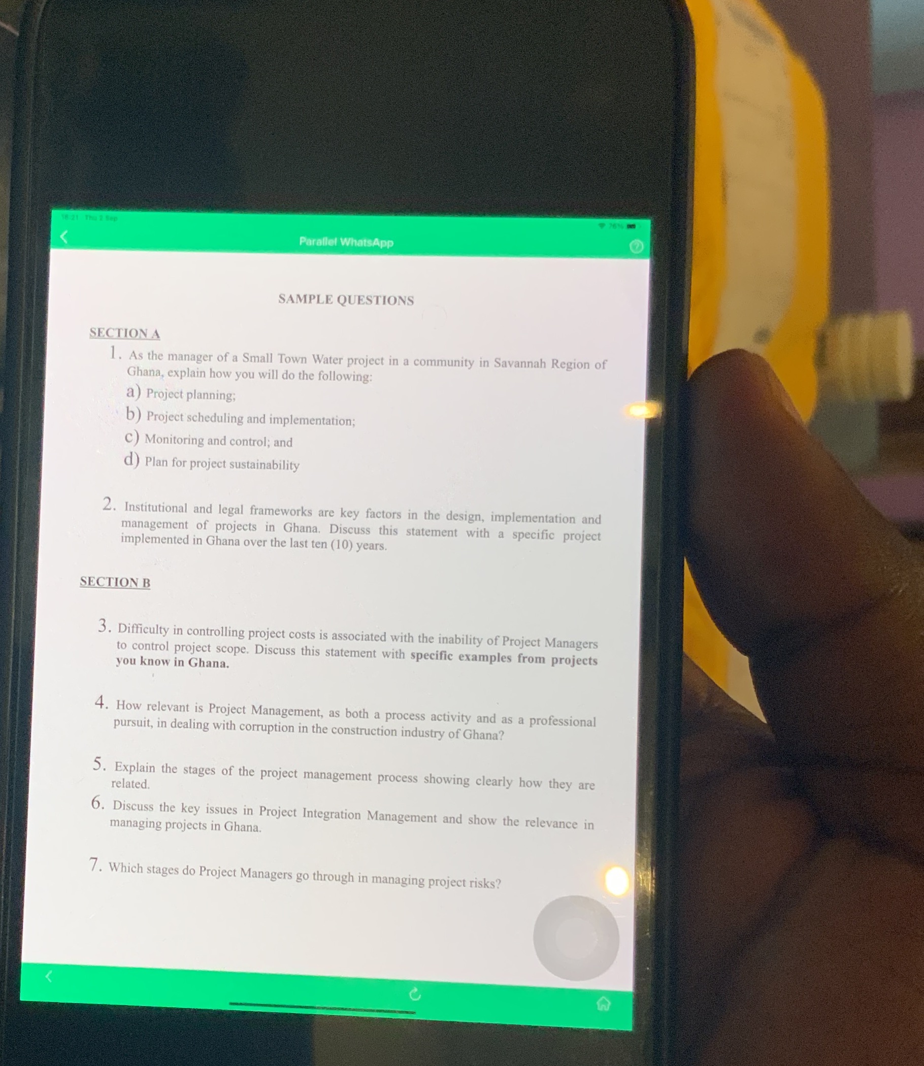  Parallel WhatsApp O SAMPLE QUESTIONS SECTION A 1. As the manager