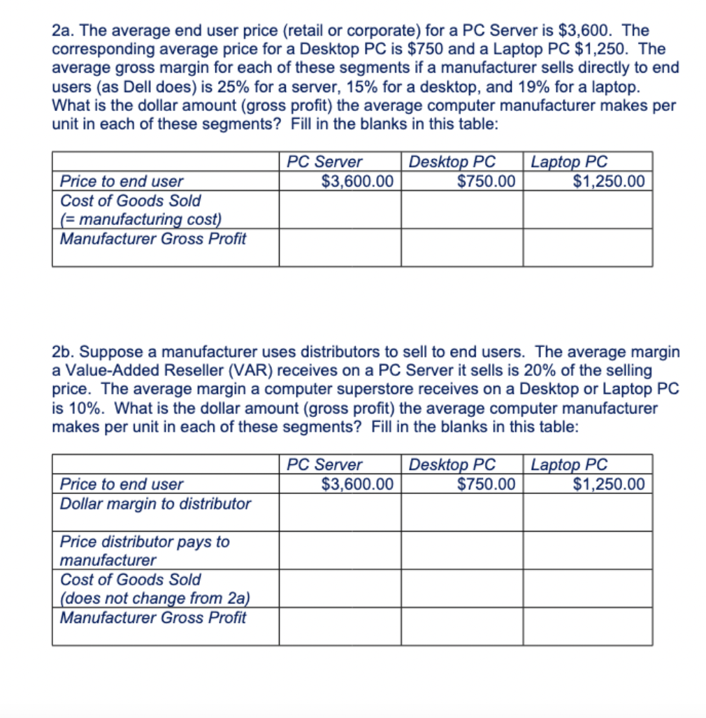  please help 2a. The average end user price (retail or corporate)