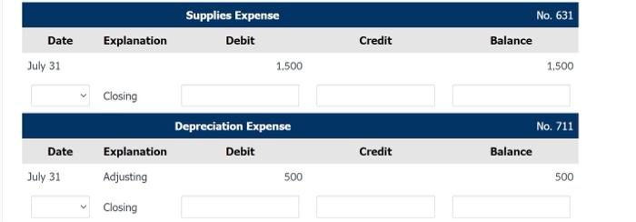 at July 31 on a worksheet. Enter the following adjustments on the