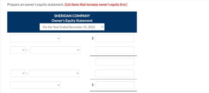 statement columns of the spreadsheet for Sheridan Company are shown as follows: