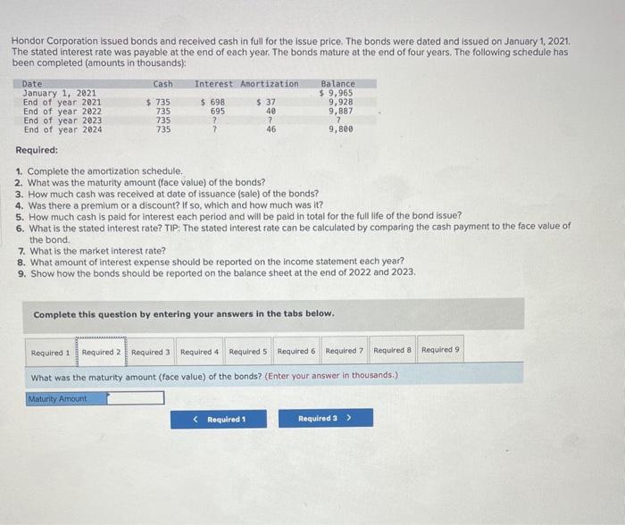 you Hondor Corporation issued bonds and received cash in full for the