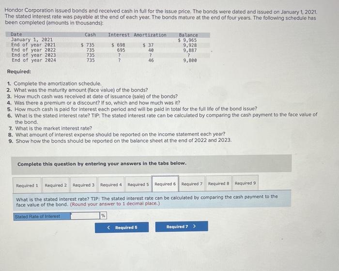 has been completed (amounts in thousands): Required: 1. Complete the amortization schedule.