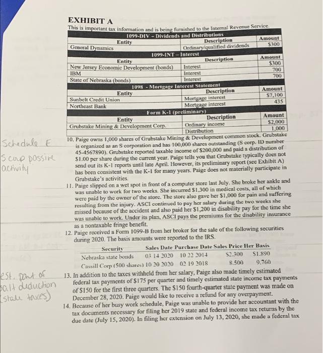 question. Thank you. Individual Tax Return Required: Use the following information to