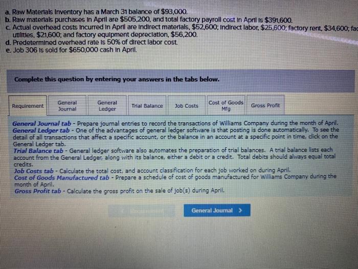 P3, P4 Williams Company shows the following costs for three jobs worked