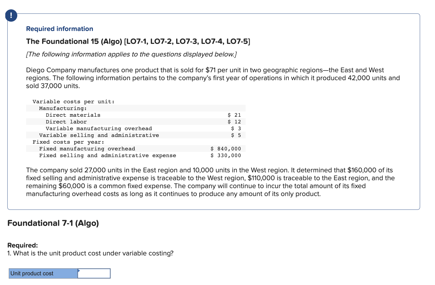 SAME QUESTION BROKEN UP Required information The Foundational 15 (Algo) [LO7-1, LO7-2,