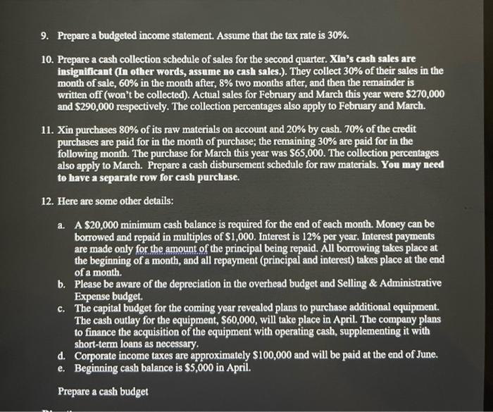 start 1. The Xin Accounting Company (hereinafter abbreviated as "Xin") produces managerial