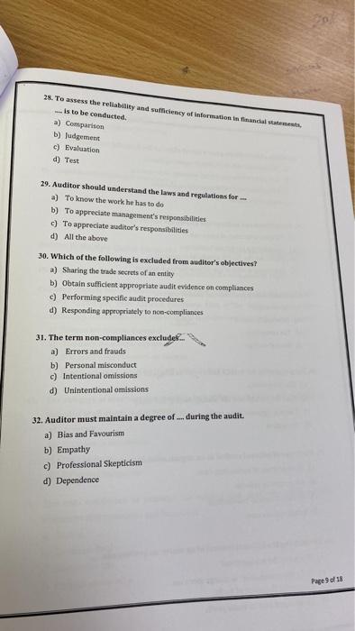 the questions 23. Auditor's opinion is not surance for... a) Pre viability