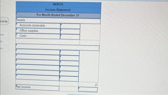 Revenue Accounts consulting revenue: $50,000 rental revenue: $10,000 Neros Expense Accounts utilities