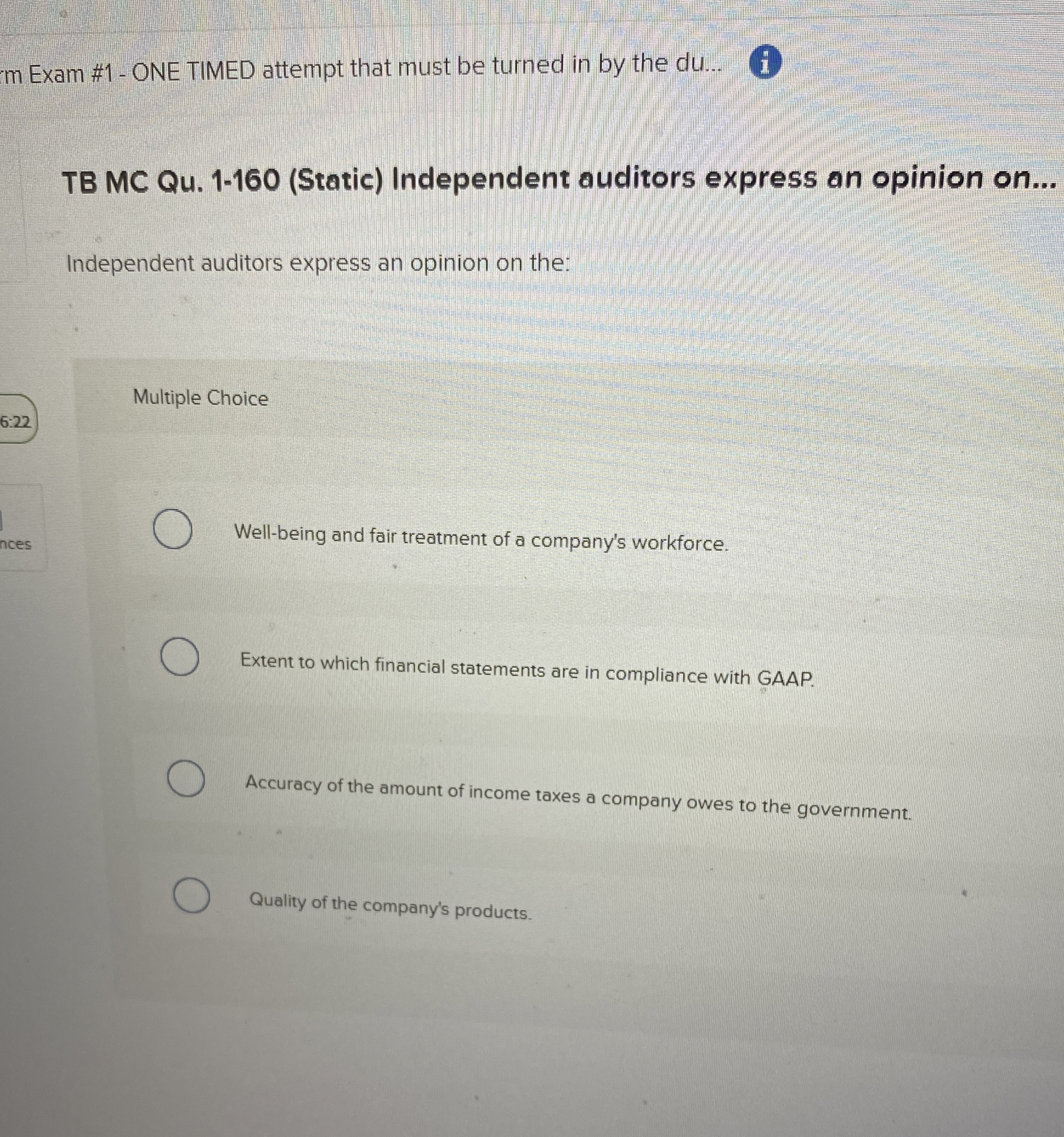  m Exam #1- ONE TIMED attempt that must be turned in