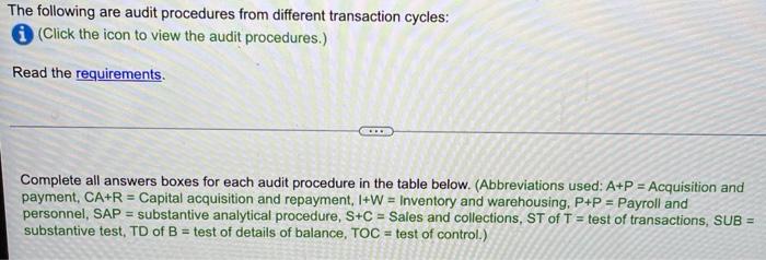 Please please help me out! The following are audit procedures from different
