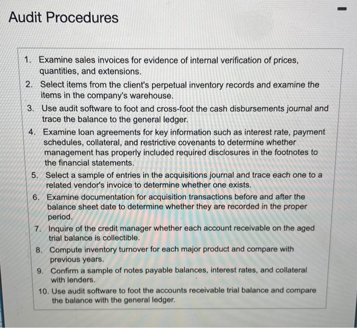 requirements. Complete all answers boxes for each audit procedure in the table