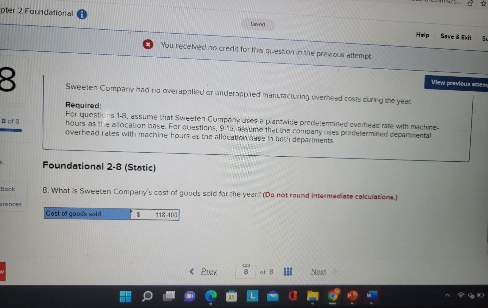 is Sweeten Company's cost of goods sold for the year? (Do not