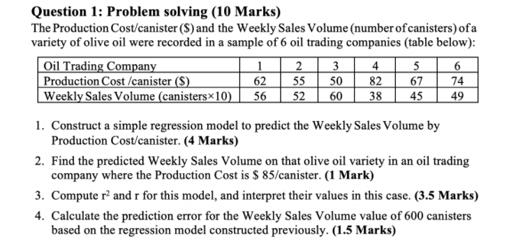 ,PRECISE ANSWER PLEASE Question 1: Problem solving {Ill Marks) The Production Costi'canister