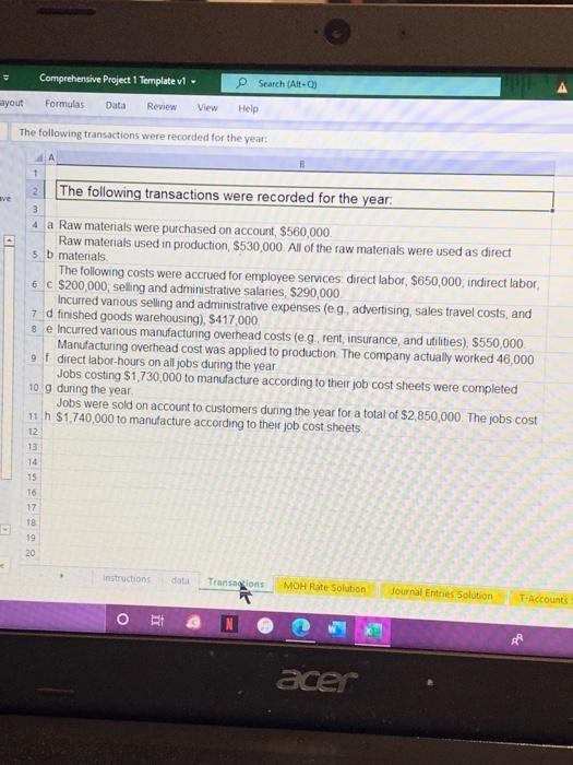 Template vi. Formulas Data Review View Layout Help Change in Operating income