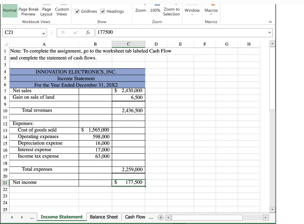 of Cash Flows for the same year ended December 31. Use the
