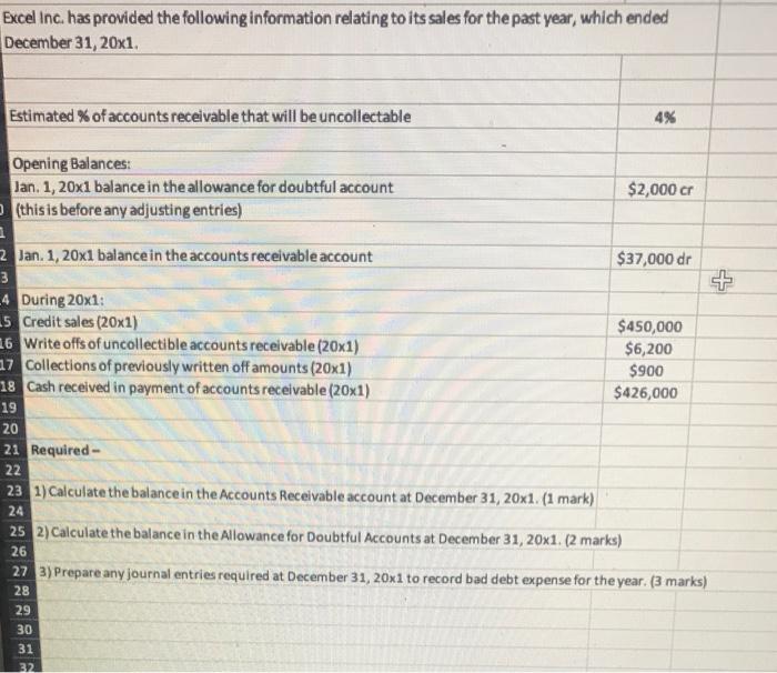 Please read what the question is askinn and answer Excel Inc. has